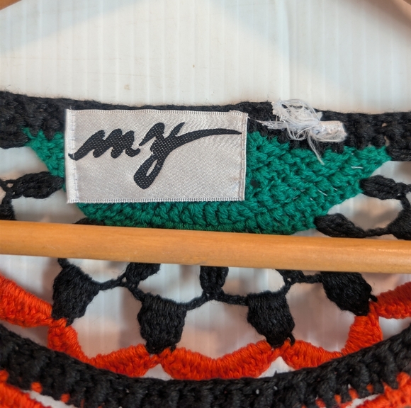 Vintage MY Sportswear Rainbow Colorful Crochet Beaded Open Knit Top Boho Hippie - Picture 3 of 10